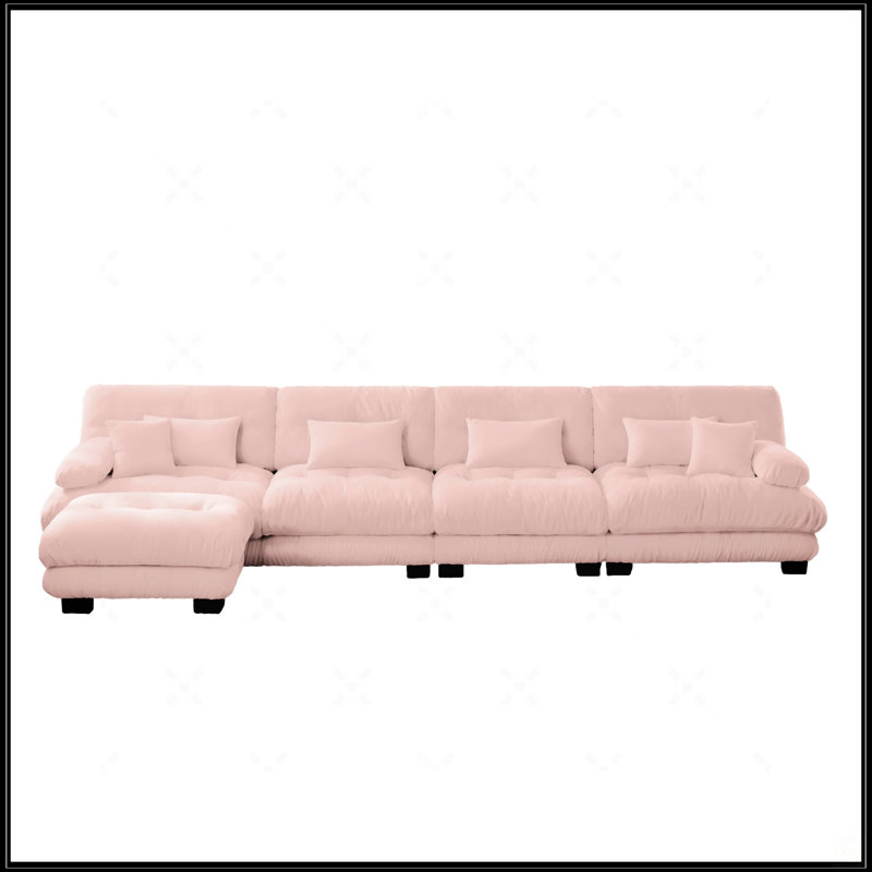 Canapé confortable à 4 places avec repose-pieds convertible Cloud, Rose