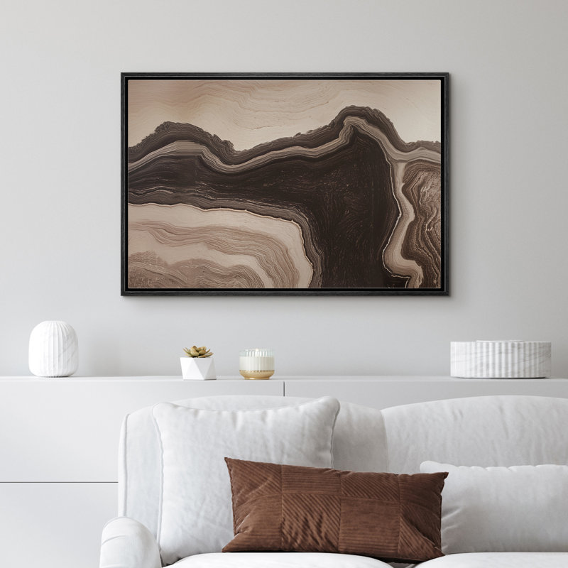 "Neutre agate brune d'inspiration abstraite", H 24 po x l 36 po x P 1,5 po, Noir