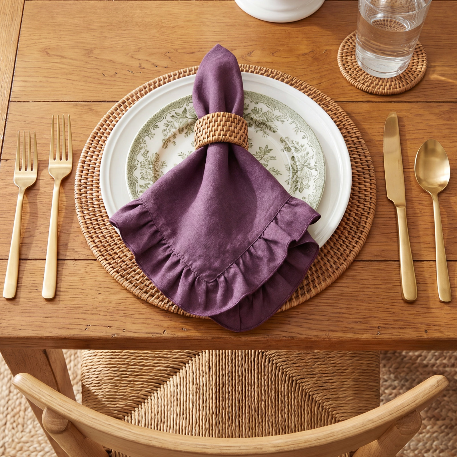 Lucca Reversible Linen Napkin, Eggplant