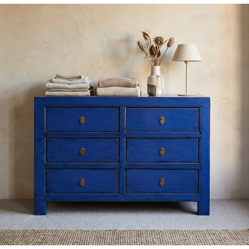 120 cm W Chest of 6 Drawers, Peacock Blue