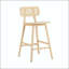 Tabouret de bar en bois - finition naturelle avec siège courbé en bois massif et dossier en rotin-105590695