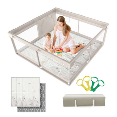Pkinoicy Baby Playpen with Mat, 47x47inch for Babies and Toddlers