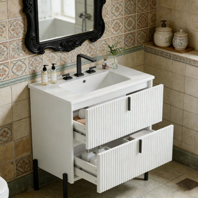 Meuble-lavabo avec lavabo, 2 tiroirs et pieds en métal