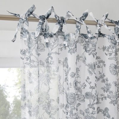 Cillian Floral Sheer Pre-Tied Bow Tab Top Sheer Tab Top Curtain Panel