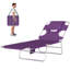 Black Stripe Silver Folding Tanning Lounge Chair, 72.8"x21.7"x11.4", Face Cavity, 5-Position Backrest, 264 lbs Capacity-605772095