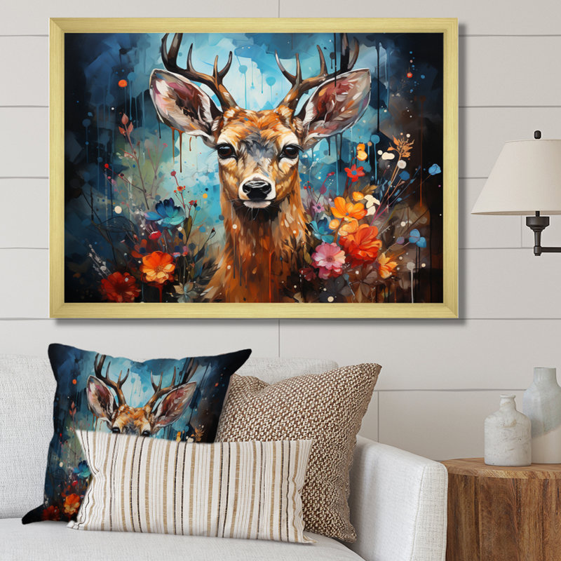 Art mural sur toile, "Deer Graceful Fawn Collage II", H 16 po x l 32 po x P 1 po, Cadre doré à une seule photo