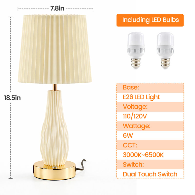Lampe de table imprimée en 3D à deux lumières avec base illuminée et abat-jour en tissu, lampe de nuit à DEL rechargeable à double lumière, lampe de chevet sans fil portable pour le décor de la chambre à coucher