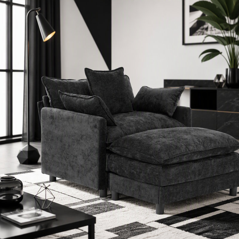 Fauteuil d'appoint rembourré en chenille 39,4 po, fauteuil de lecture pour chambre à coucher, fauteuil de lecture moderne de 39,4 po avec repose-pieds