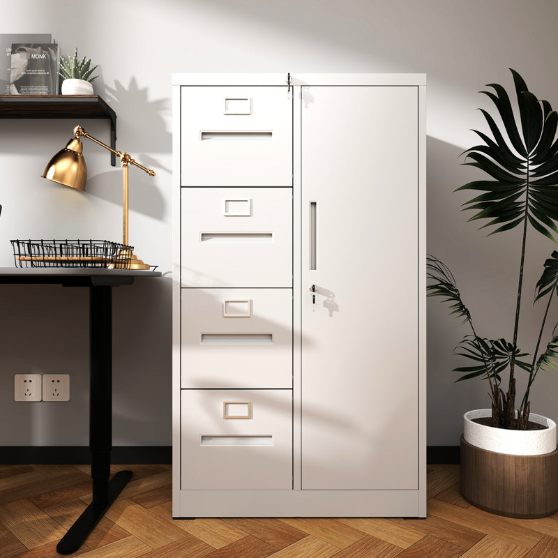 White Cold - Rolled Steel File Cabinet With 4 Drawers And 1 Door For Office Use Material, Smooth Operation, Spacious Storage