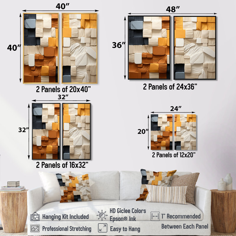 Coenraad - Art mural moderne 2 pièces, Black, 36" H x 48" W, Impression encadrée flottante