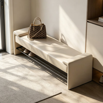 Italian Style Leather Solid Wood Shoe Bench