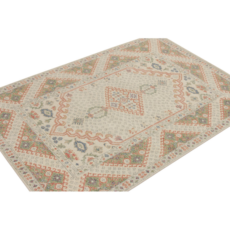 Distressed Homage Hand Knotted Wool Geometric Area Rug, Rectangle 5' x 7'