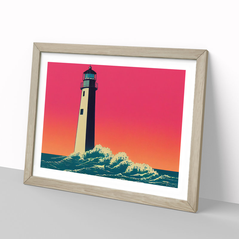 Pop Lighthouse - Single Picture Frame Print, Oak, 34cm H x 46cm W x 2cm D