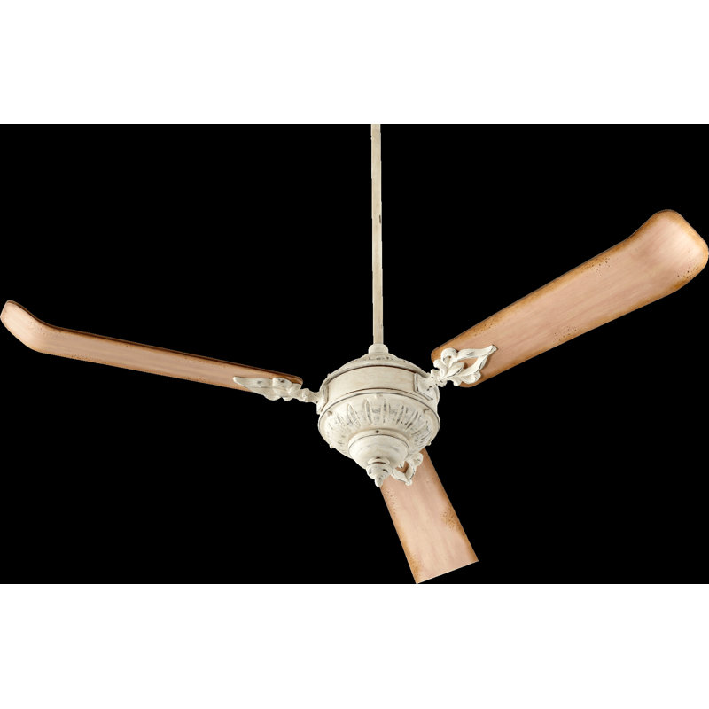 Ventilateur de plafond standard à 3 pales 60" avec commande murale Paula, Blanc perse avec pales en pin patiné
