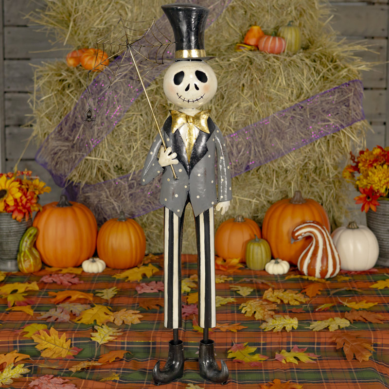 36 po Grand parapluie squelette avec toile d'araignée Old School Dapper - Bones Junior, H 35,25 po x l 12 po x P 7,25 po