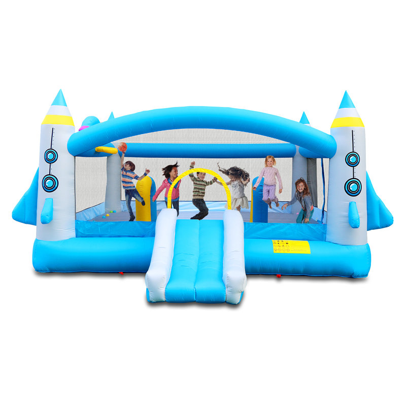 Jeu gonflable multifonctionnel avec glissade - Terrain de jeu pour enfants avec ventilateur certifié ETL de 198 po x 180 po