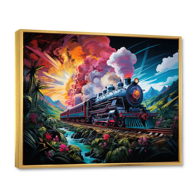 «Abstract Colorful Train 1950S II», reproduction sur toile, Cadre flottant doré, H 34 po x l 44 po x P 1,5 po