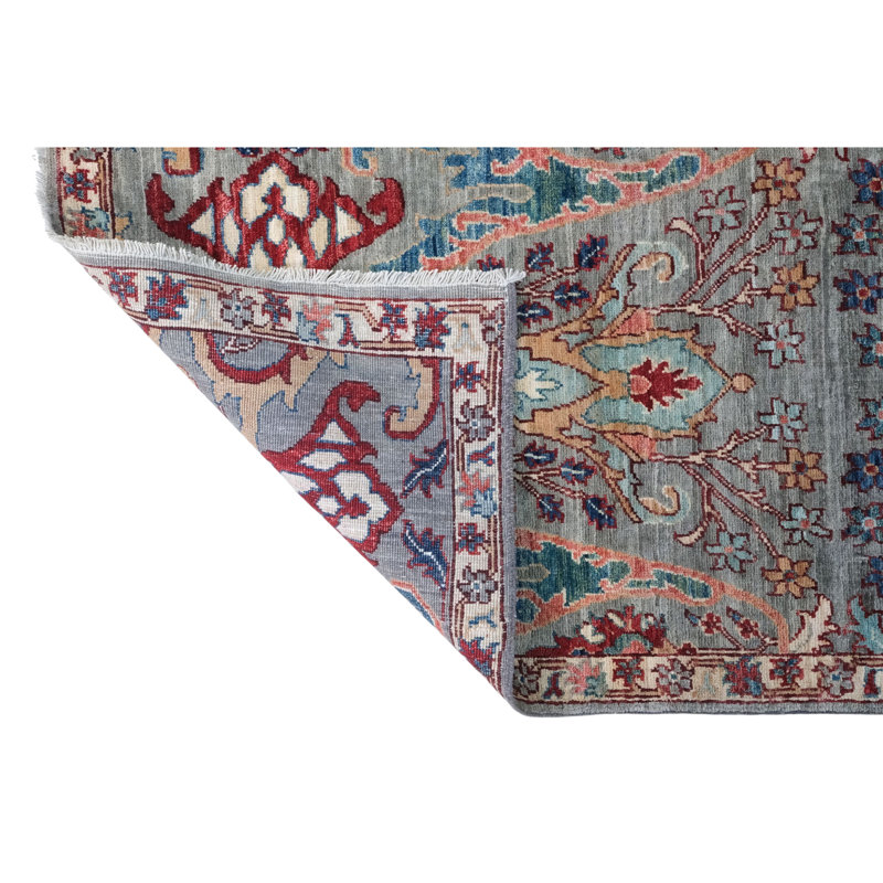 High-Quality Hand-Knotted Light Green And Red Area Rug