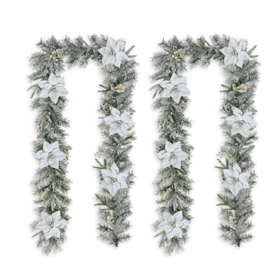 9' Pre-Lit Snow Flocked Greenery Faux Garland with Lights