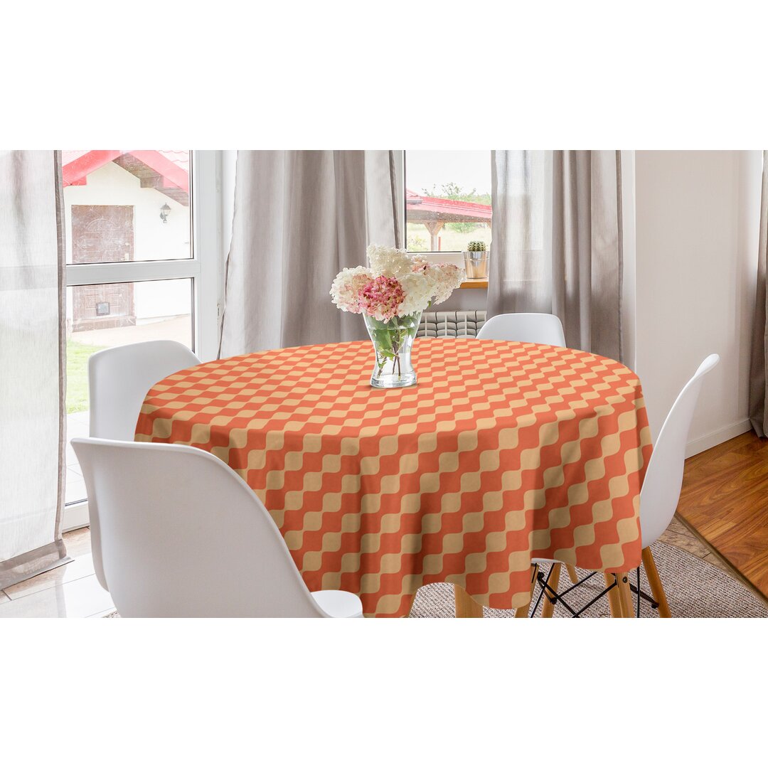 Runde Tischdecke, Gewellte Linien im Retro-Stil, Orange, Burnt Orange Pale orange