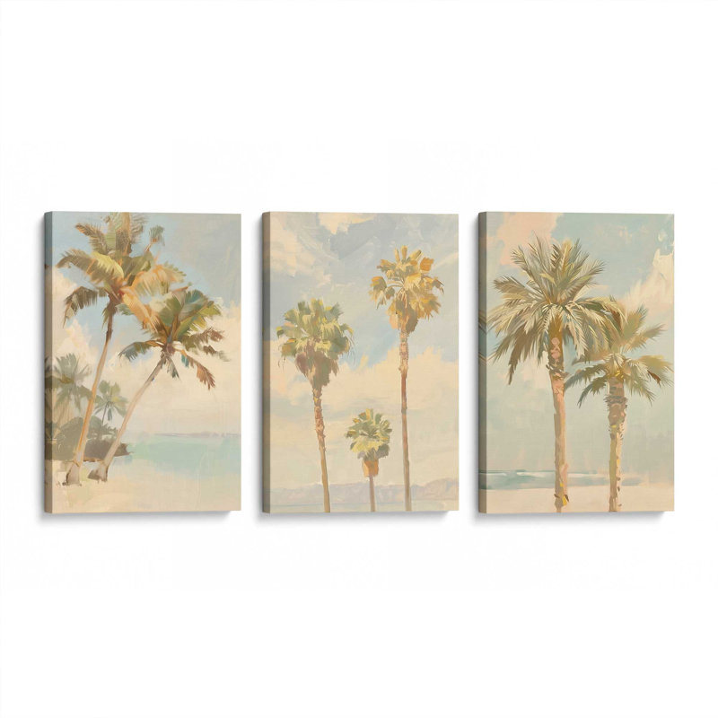 Ensemble de 3 imprimés Coastal Palms, 30 po x 20 po, Toile tendue