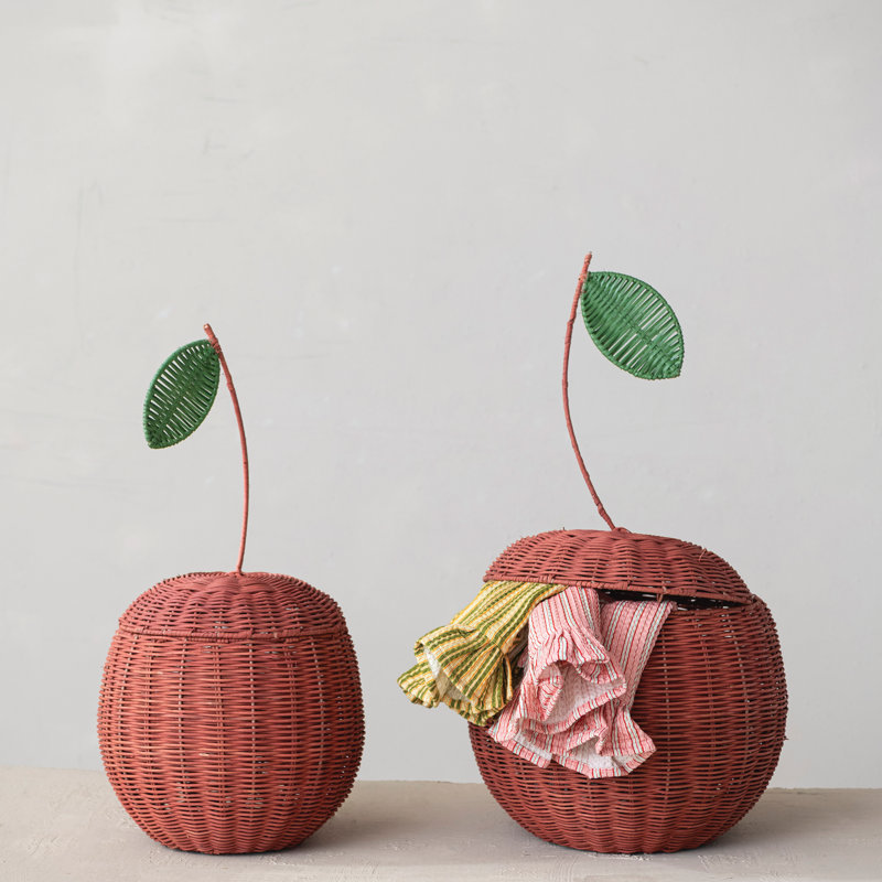 Artisan Rattan Cherry Sculptures with Iron Accents