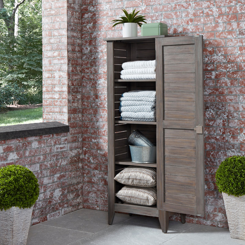 Beachcrest Home™ Anjenette 24'' W 104.73 Gallons Water Resistant Solid Wood Acacia Lockable Cabinet Deck Box, French Gray