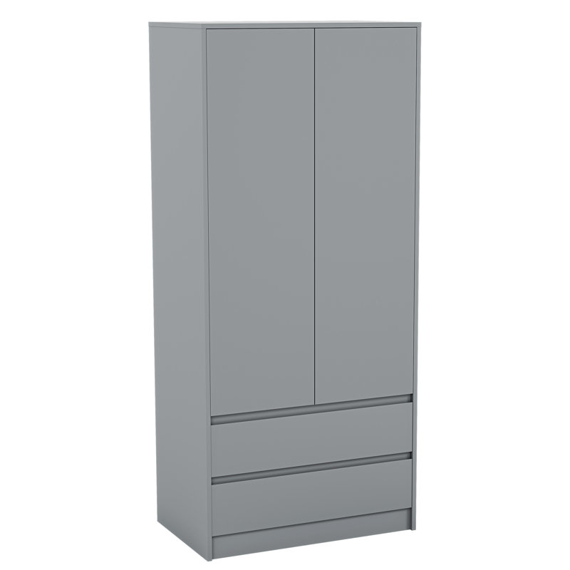 Cunha 2 Door MDF & Particleboard Wardrobe, Grey