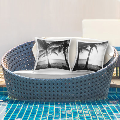 Coussin décoratif d'extérieur imprimé tropical Palm Sunset par Susan Bryant (ensemble de 2)