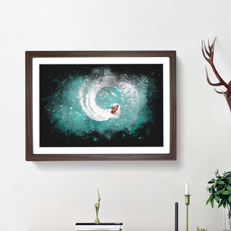 Jet Ski Whirlpool on Bear Lake - Picture Frame Graphic Art Print, 24cm H x 33cm W x 2cm D, Walnut Framed