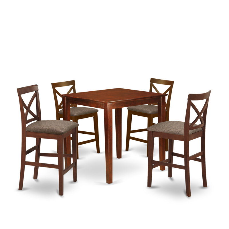 Ensemble bistro 5 pièces à hauteur de comptoir comprenant une table carrée et 4 chaises de cuisine en tissu de lin, brun