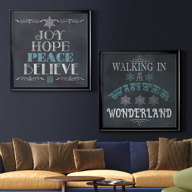 Type d'arbre - ensemble de 2 reproductions d'art textuel, Toile avec cadre noir, Pas de tapis, H 17,5 po x l 35 po x P 1,5 po