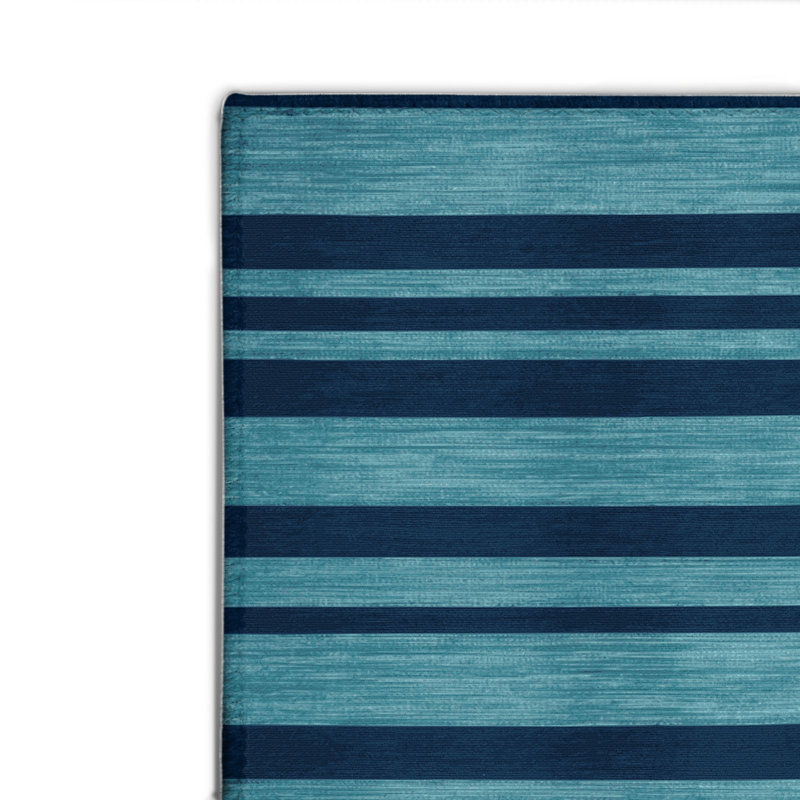 Tapis intérieur / extérieur bleu HorizontalStripes, Rectangulaire 8 pi x 10 pi