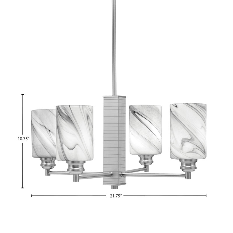Edge 4 Light Chandelier With 4" Glass, Brushed Nickel