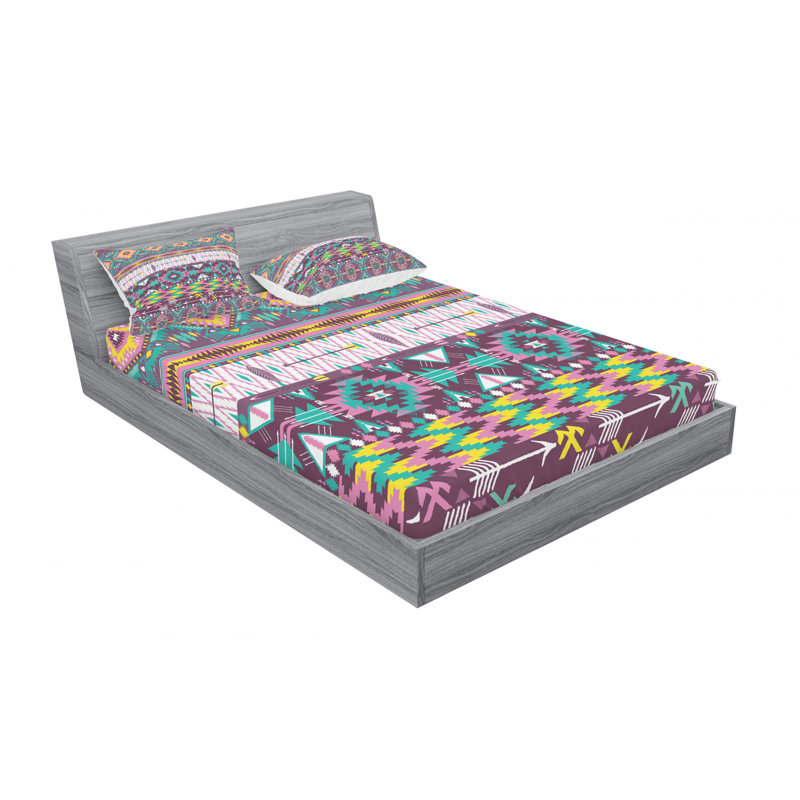 Ensemble de draps ikat traditionnels et flèches, Ensemble de draps pour lit double avec un drap-hou