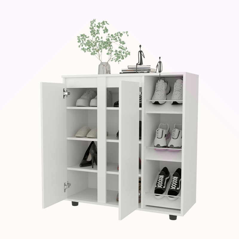 Shoe Rack With 3 Side Tiers, Compact Storage For Shoes, Boots, And Accessories Organizer