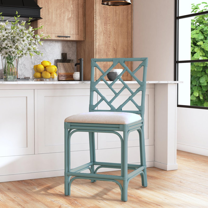Fulton Woven Stool, Beige Seat / Seafoam Green Frame, Counter Stool (24" Seat Height)