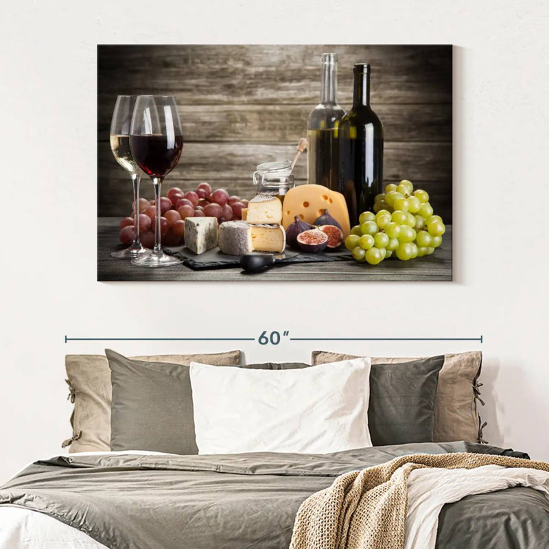 «Wine And Alco Wine And Cheese Jumelage», reproduction sur toile, H 34 po x l 51 po x P 1,25 po