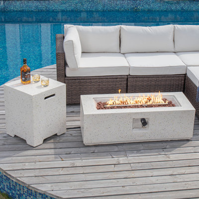 Rectangle Concrete Propane Smokeless Fire Pit Table