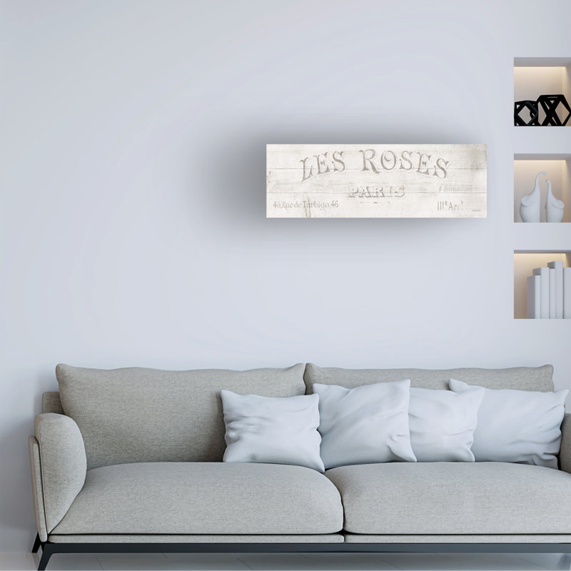Wrapped Canvas Wall Art - Danhui Nai 'French Roses Vii' Wall Art for Living Room, Bedroom, or Office Décor - 10x32