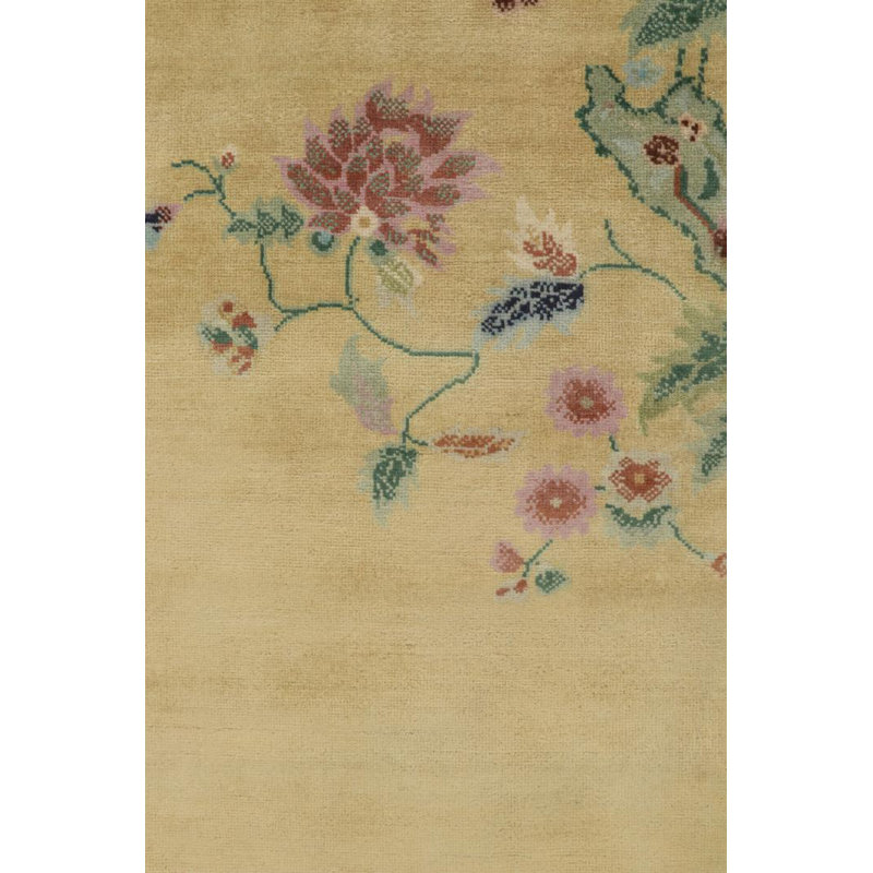 Rug & Kilim’S Chinese Art Deco Rug In Gold With Multicolor Floral Patterns, Rectangle 12' x 16'