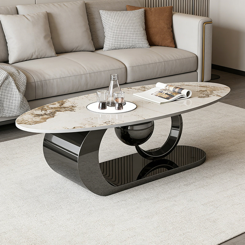 Table basse Modern, H 15,75 po x L 51,18 po x l 27,56 po, Blanc / Brun, Noir