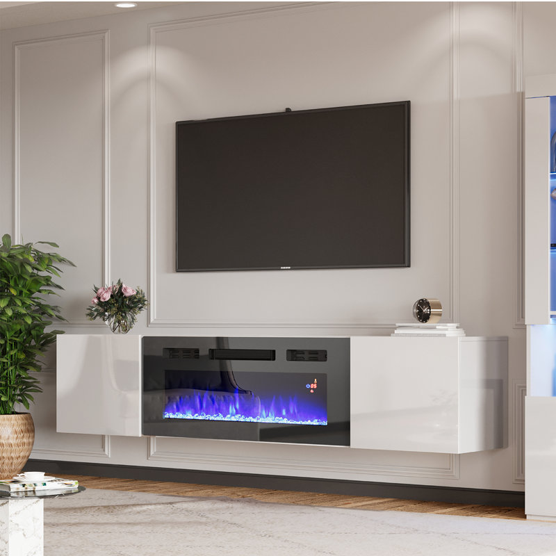 Meuble télé Bhhatu Highgloss, Blanc, 68"