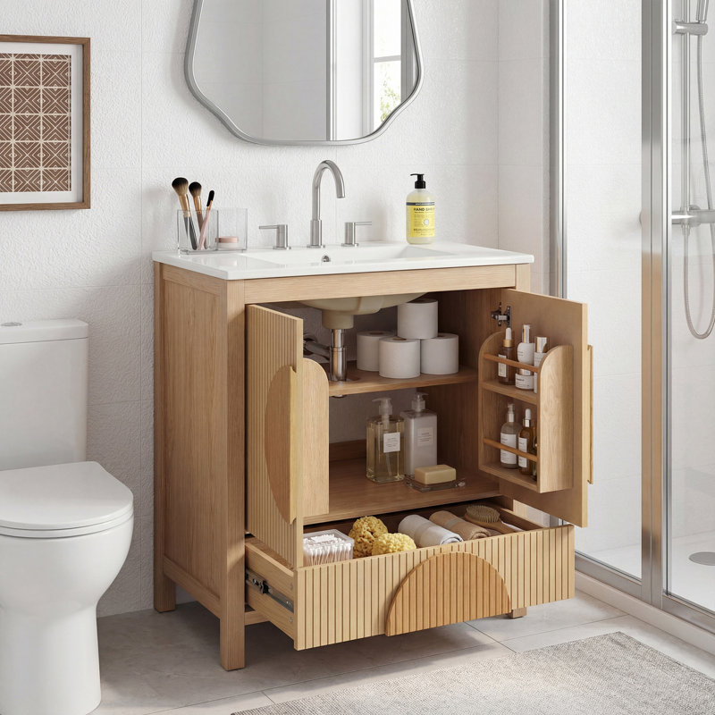 Meuble-lavabo de salle de bain cannelé de 30 pouces avec lavabo