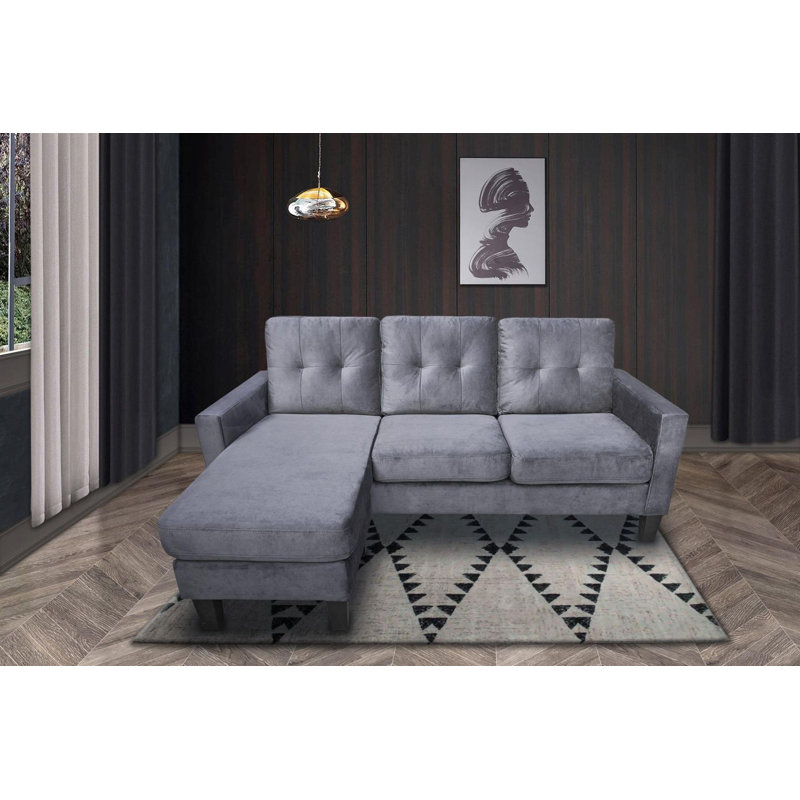 Ollice 3 Seater Velvet Sofa & Chaise, Grey