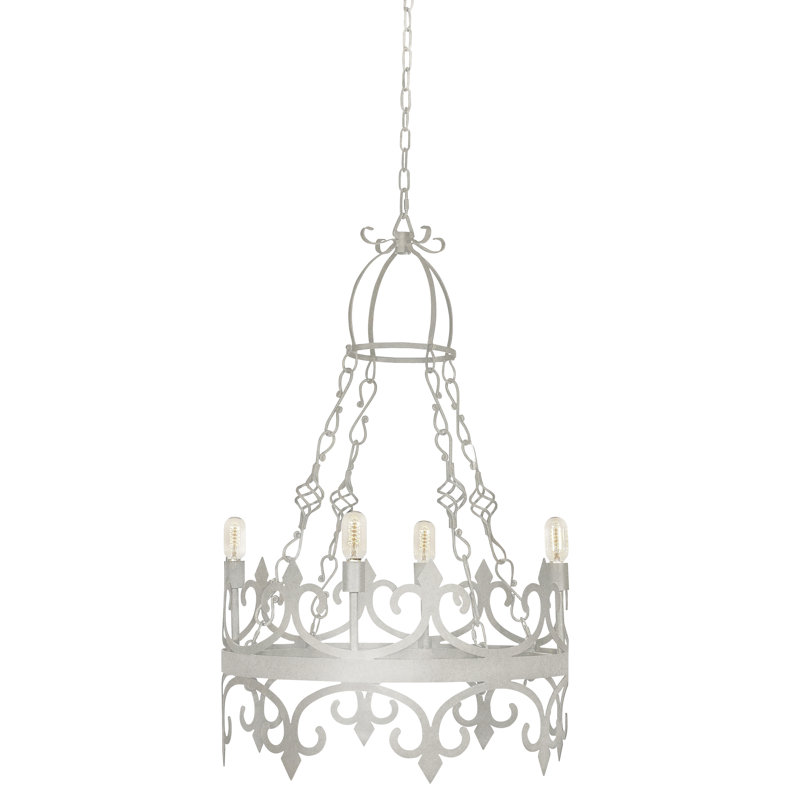 Venetian 4 - Light Candle Style Wagon Wheel Chandelier, Oyster White