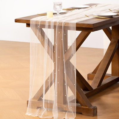 Chemin de table 118 pouces perle longue tulle blanc été étamine gaze de fromage tissu mousseline diaphane fête de mariage fête d'anniversaire fête de naissance fête de mariage décoration de table