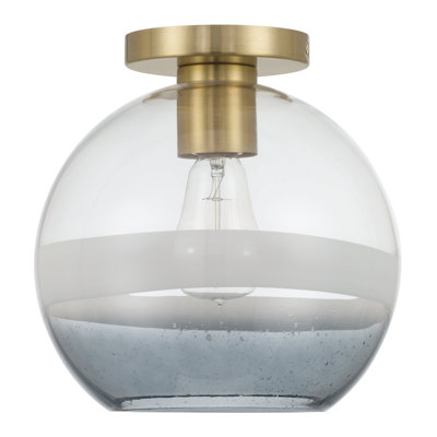 Plafonnier encastré en or brossé 1 lumière Corfu 9 pouces avec abat-jour transparent en verre bullé gris