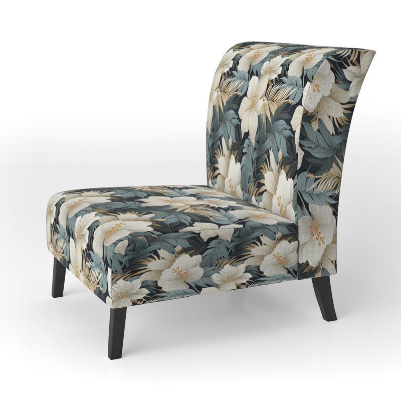 Fauteuil de chambre rembourré C, Motif tropical tropique monochrome II