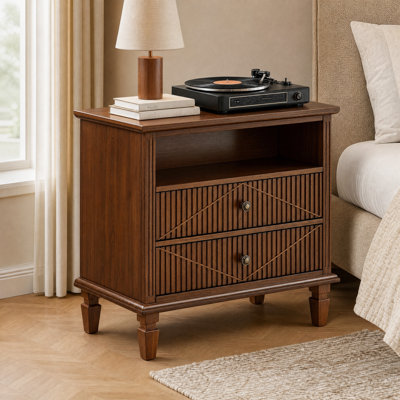 Farmhouse Nightstand With Charging Station And 2 Drawers